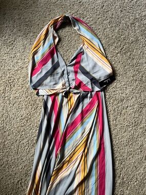 Lulus NWT Striped Halter Maxi Dress in Pink, Yellow, Blue & Gray